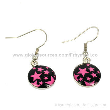 Faux Earrings with Pic Inlay, Made of 316 Stainless Steel